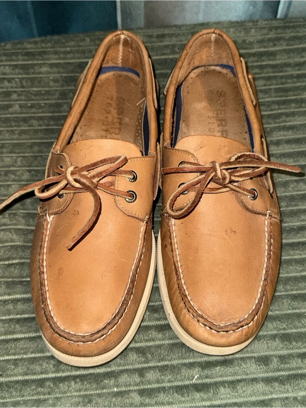 Sperry Tan Leather Boat Shoes with Lace Moc Toe